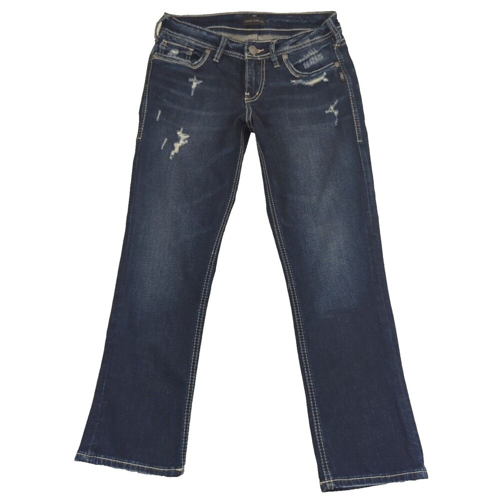 Silver Jeans Co. Womens Jeans Suki Capri Crop 27 Dark 30x25 Embroidered Low Rise